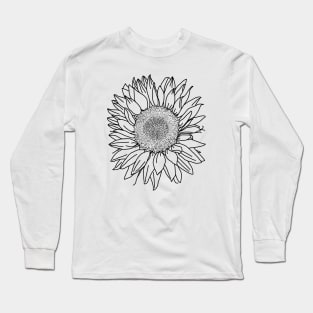 Sunflower Black Line Drawing Long Sleeve T-Shirt